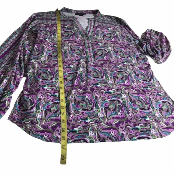 Alfani | Women’s Boho V-Neck Purple, Brown, Green, Blue Print Top Size Large - Picture 7 of 10